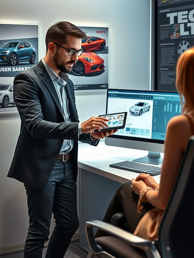 A consultant helping an individual understand the latest automotive technologies and trends.