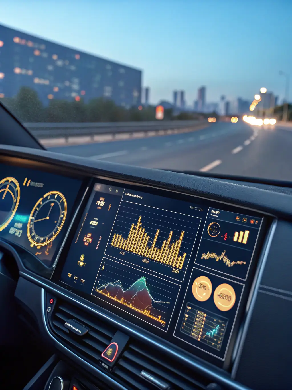 An AI-powered dashboard displaying real-time data and automated processes in a car manufacturing plant, illustrating Ilici LLC's AI-driven automation solutions.