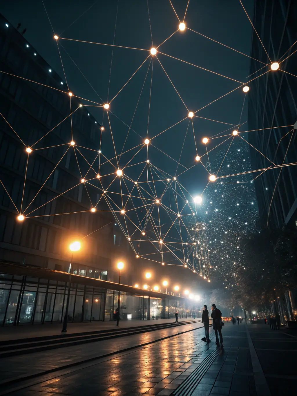 An abstract image of interconnected nodes and data streams, representing AI-driven automation solutions for the automotive industry.